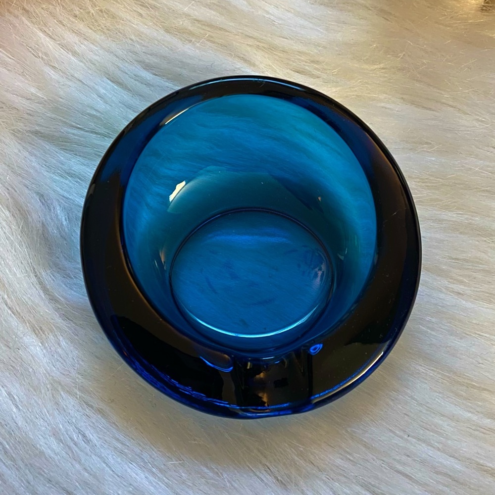 Beautiful Teal Blue Glass Ashtray